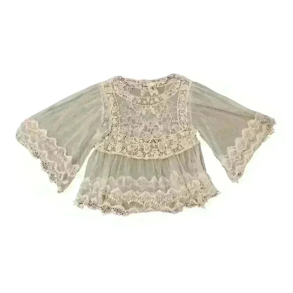 NEW NWT Double Zero Mesh Boho Top Romance Blouse, Size Small, Ivory - Picture 4 of 9